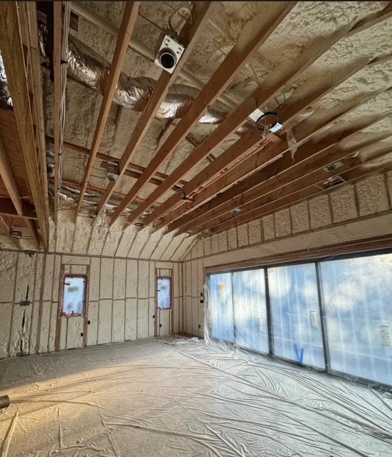 Interior walls and ceiling insulated with spray foam during new construction in Poquoson